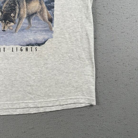 Vintage 90s Wolf Shirt Men’s Large Gray Northern Night‎ Lights Wildlife - Picture 4 of 16
